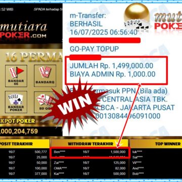 Bukti Withdraw ( 1,500,000,-) Member Setia Mutiarapoker