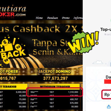 Bukti Withdraw ( 1,310,000,- ) Member Setia MutiaraPoker