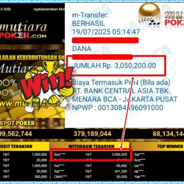 Bukti Withdraw ( 3,050,200,-) Member Setia Mutiarapoker
