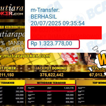 Bukti Withdraw ( 1,323,778,- ) Member Setia MutiaraPoker