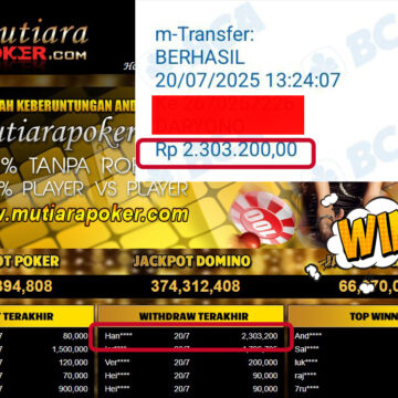 Bukti Withdraw ( 2,303,200,- ) Member Setia MutiaraPoker