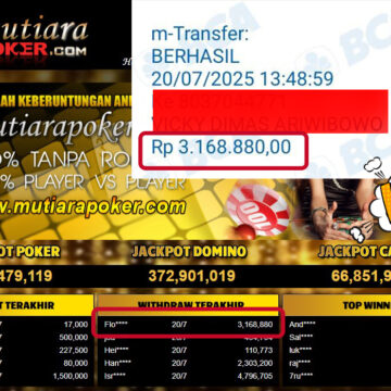 Bukti Withdraw ( 3,168,880,- ) Member Setia MutiaraPoker