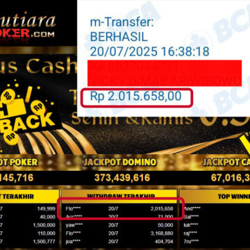 Bukti Withdraw ( 2,015,658,- ) Member Setia MutiaraPoker