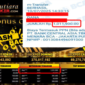 Bukti Withdraw (1,011,900,-) Member Setia Mutiarapoker
