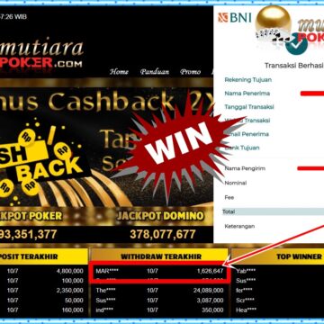 Bukti Withdraw ( 1,626,647,-) Member Setia Mutiarapoker