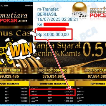 Bukti Withdraw ( 3,000,000,-) Member Setia Mutiarapoker