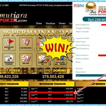 Bukti Withdraw ( 1,235,400,-) Member Setia Mutiarapoker