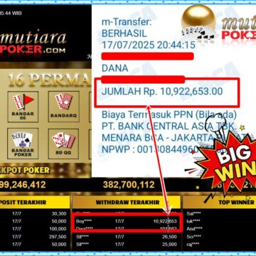 Bukti Withdraw ( 10,922,653,-) Member Setia Mutiarapoker