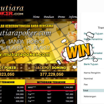 Bukti Withdraw ( 1,344,880,- ) Member Setia MutiaraPoker