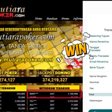 Bukti Withdraw ( 1,150,956,- ) Member Setia MutiaraPoker