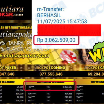 Bukti Withdraw (3,062,509,-) Member Setia Mutiarapoker