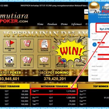 Bukti Withdraw ( 1,278,000,-) Member Setia Mutiarapoker