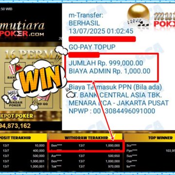 Bukti Withdraw ( 1,000,000,-) Member Setia Mutiarapoker