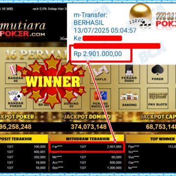 Bukti Withdraw ( 2,901,000,-) Member Setia Mutiarapoker