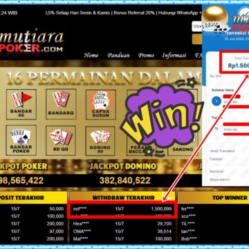 Bukti Withdraw ( 1,500,099,-) Member Setia Mutiarapoker