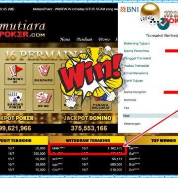 Bukti Withdraw ( 1,162,455,-) Member Setia Mutiarapoker