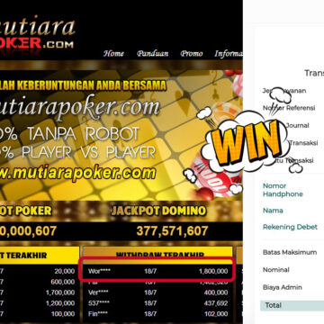 Bukti Withdraw ( 1,800,000,- ) Member Setia MutiaraPoker