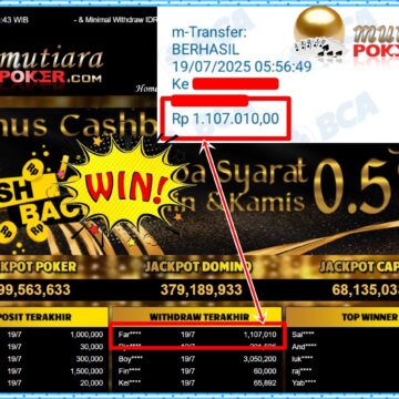 Bukti Withdraw ( 1,107,010,-) Member Setia Mutiarapoker