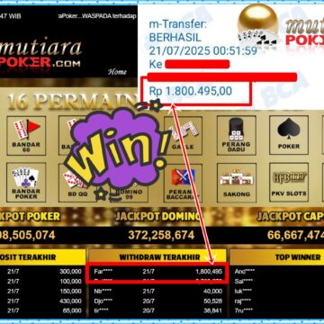 Bukti Withdraw ( 1,800,495,-) Member Setia Mutiarapoker