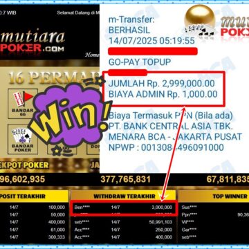 Bukti Withdraw ( 3,000,000,-) Member Setia Mutiarapoker