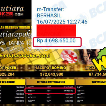 Bukti Withdraw (4,698,650,-) Member Setia Mutiarapoker
