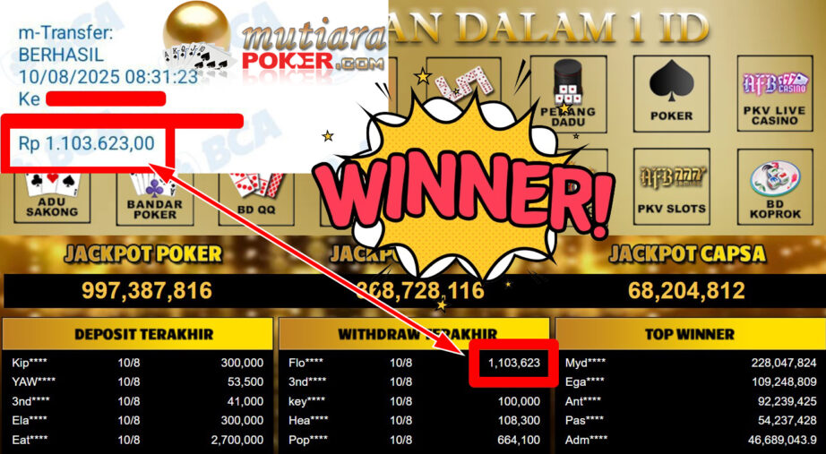 Bukti Withdraw ( 1.103.623,- ) Member Setia MutiaraPoker