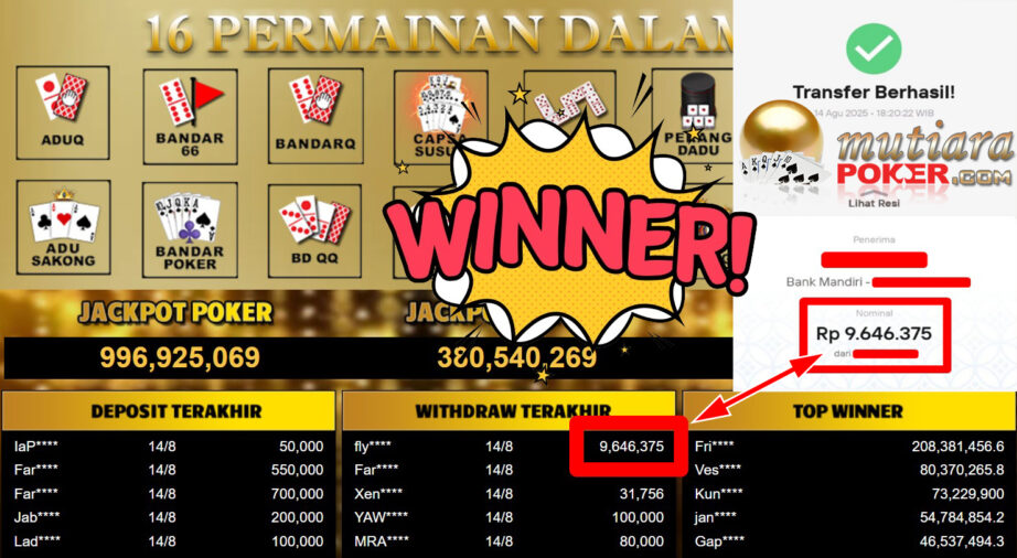Bukti Withdraw ( 9.646.375,- ) Member Setia MutiaraPoker