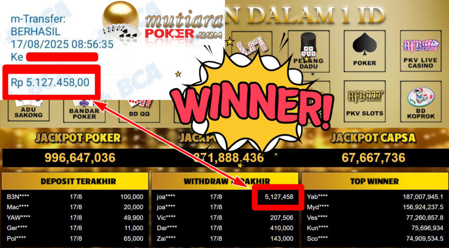 Bukti Withdraw ( 5.127.458,- ) Member Setia MutiaraPoker