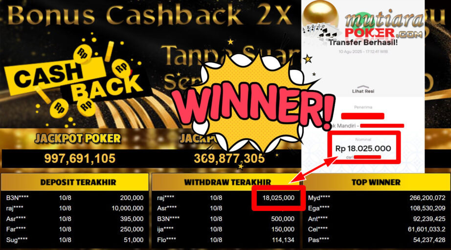 Bukti Withdraw ( 18.025.000,- ) Member Setia MutiaraPoker