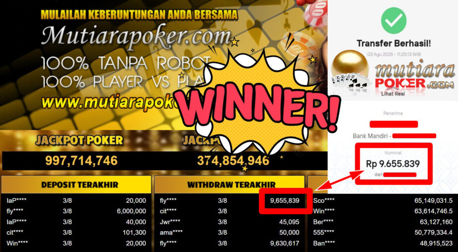 Bukti Withdraw ( 9.655.839,- ) Member Setia MutiaraPoker