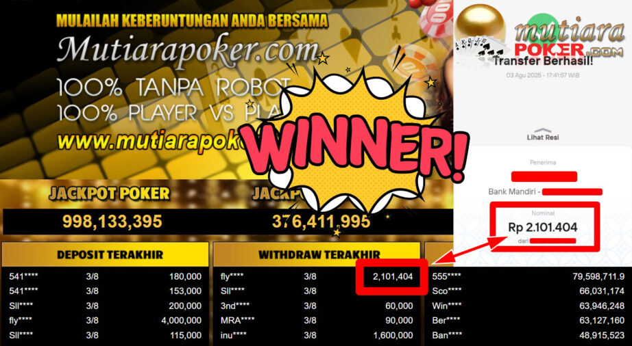 Bukti Withdraw ( 2.101.404,- ) Member Setia MutiaraPoker