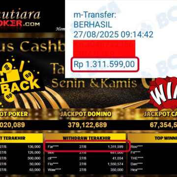 Bukti Withdraw ( 1,311,599,- ) Member Setia MutiaraPoker
