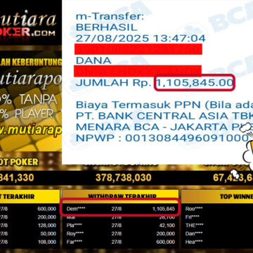 Bukti Withdraw ( 1,105,845,- ) Member Setia MutiaraPoker