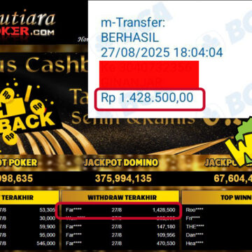 Bukti Withdraw ( 1,428,500,- ) Member Setia MutiaraPoker