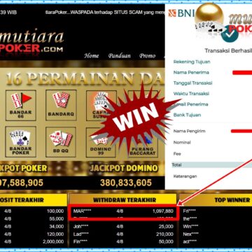 Bukti Withdraw ( 1,097,880,- ) Member Setia MutiaraPoker