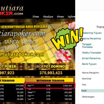 Bukti Withdraw ( 1,056,325,- ) Member Setia MutiaraPoker