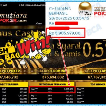 Bukti Withdraw ( 5,905,979,- ) Member Setia MutiaraPoker