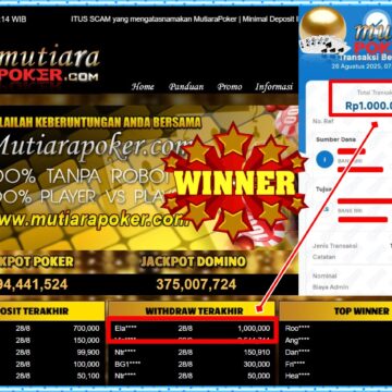 Bukti Withdraw ( 1,000,000,- ) Member Setia MutiaraPoker