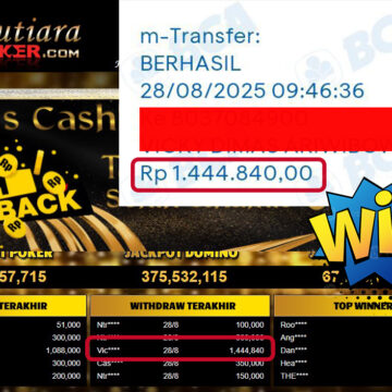 Bukti Withdraw ( 1,444,840,- ) Member Setia MutiaraPoker