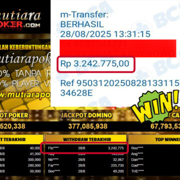 Bukti Withdraw ( 3,242,775,- ) Member Setia MutiaraPoker