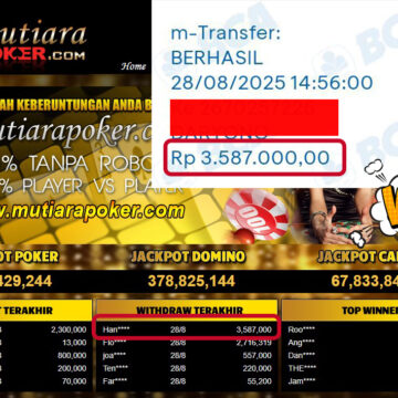 Bukti Withdraw ( 3,587,000,- ) Member Setia MutiaraPoker