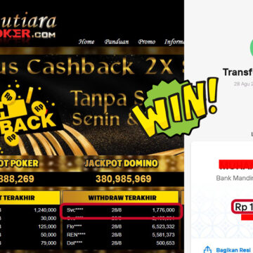 Bukti Withdraw ( 1,776,000,- ) Member Setia MutiaraPoker