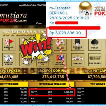Bukti Withdraw ( 3,029,896,- ) Member Setia MutiaraPoker