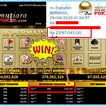 Bukti Withdraw ( 2,097,043,- ) Member Setia MutiaraPoker