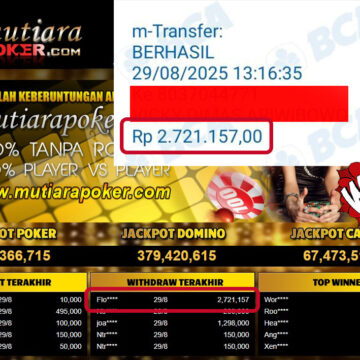 Bukti Withdraw ( 2,721,157,- ) Member Setia MutiaraPoker