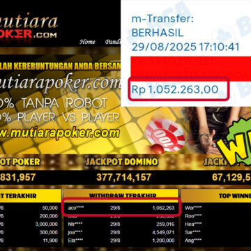 Bukti Withdraw ( 1,052,263,- ) Member Setia MutiaraPoker