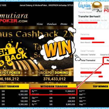 Bukti Withdraw ( 11,068,631,- ) Member Setia MutiaraPoker