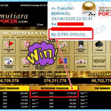 Bukti Withdraw ( 2,740,000,- ) Member Setia MutiaraPoker