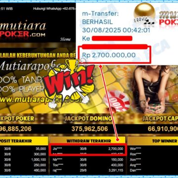 Bukti Withdraw ( 2,700,000,- ) Member Setia MutiaraPoker
