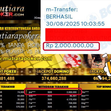 Bukti Withdraw ( 2,000,000,- ) Member Setia MutiaraPoker